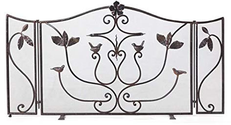 Kaminschirm 3-teilig aus massivem Schmiedeeisen, durchsichtiger Kaminschirm aus Metall, Funkenschutz mit dekorativer Schnörkelleiste, Funkenschutzabdeckung mit Antik-Bronze-Finish, Feito na China