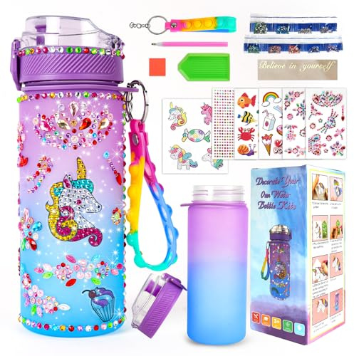 AMFUN Einhorn Geschenke für Mädchen 4 5 6 7 8 9 10 Jahre Geschenkideen, DIY Wasserflasche Einhorn Spielzeug ab 4-10 Jahre, Kindergeburtstag Bastelset Mädchen Kit mit Glitzer Diamant Aufklebern
