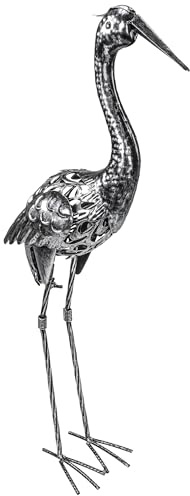 KaMel GmbH Gartenfiguren aus Metall für den Garten, Moderne Deko-Figuren, handbemalt mit Rostschutz-Lackierung, für außen, witterungsbeständig (Reiher – ca. 62 cm hoch)