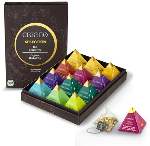 Creano Set de regalo de té de hierbas orgánico premium Orgánico Herbal Tea – 12 bolsas de té piramidales en 9 diferentes variedades – 30 g – Novedad 2024*