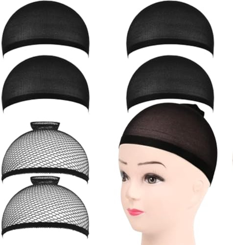 Cappucci per parrucche, 6 pezzi di cappucci per parrucche in nylon, copricapo unisex a rete elastica, copricapo per parrucche da uomo e da donna, 2 retine per capelli nere e 4 cappucci per parrucche