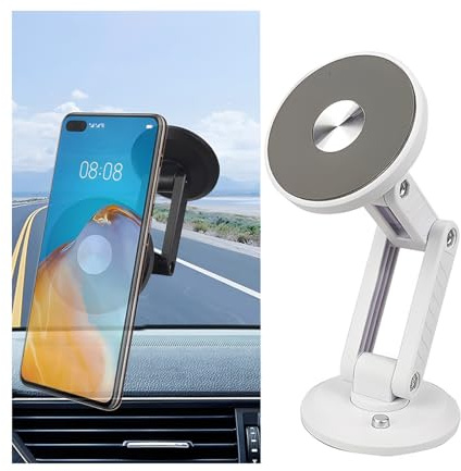 JNNJ Support Magnétique pour Téléphone De Voiture, Rotation 360° Support Telephone Voiture Magnetique, Téléphone Voiture avec Base Pliable, Accessoires Décoratifs Universels pour Automobile(Blanc)