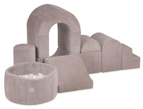 MISIOO Klettergerüst Indoor & Bällebad Baby mit 150 Bällen - Weicher Spielplatz mit 8 Schaumstoff Bausteine Kinder - Perfektes Abenteuer für Kinderzimmer - Cordmaterial