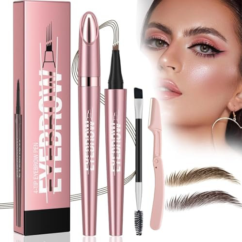 3D Magischer Augenbrauenstift,Aaugenbrauenstift Wasserfest,2-in-1Eyebrow Pencil mit 4 Gabelspitze Applikator,Augenbrauenstift Kann Leicht Natürliche Augenbrauen Brauen(Dark Brown-A)