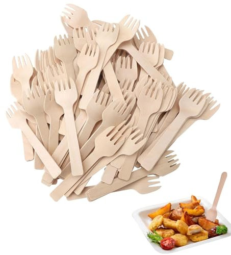 Holzgabeln, 300 Stück Einweggabeln Holz, Holzbesteck, Einweg Kuchengabeln,Party Holzbesteckgabeln, Holzbesteck Löffel für Camping, Reisen und Grillen