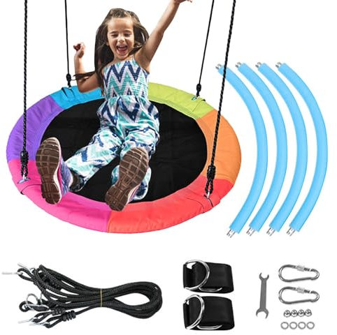 40 Inch Saucer Tree Swing - Round Tree Swing for | Swing Seat for Flying Saucer | Saucer Swing for Outdoor | Swing with Ropes Régla