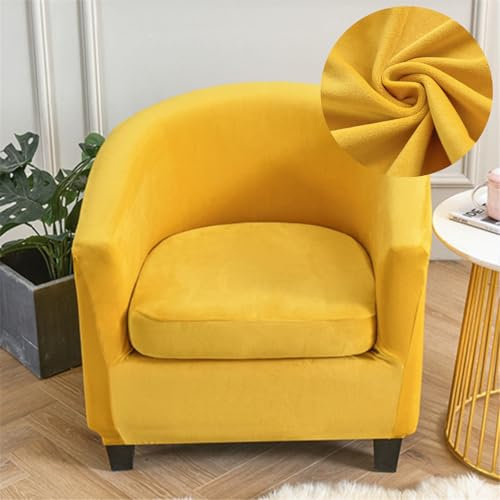 Chickwin Samt Sesselschoner Sesselbezug 2-Teilig, Stretch Einfarbig Sesselüberwurf Sesselhusse Club Chair Schonbezug für Cafe Stuhl Loungesessel Cocktailsessel Clubsessel (Gelb)