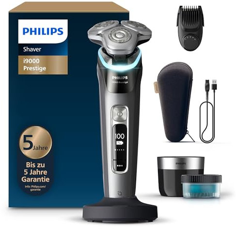 Philips Shaver i9000 Prestige, Wet & Dry Electric Shaver, Dark Slate, Razor with Skin IQ Technology, Triple Lift & Cut System, 360 Rotating Dual SteelPrecision Blades, Beard Styler, Model XP9202/33
