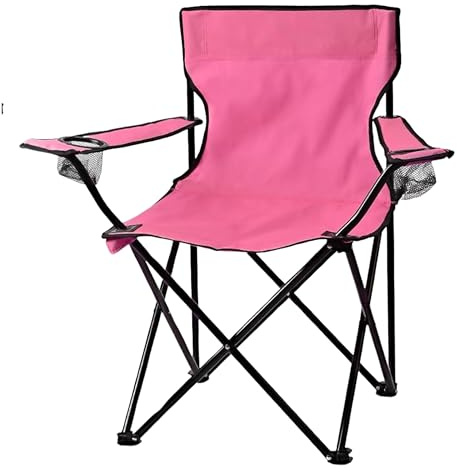 HMIR Folding Camping Chair with Cup Holder, Heavy Duty Steel Frame Arm Camping Chair, Lightweight Folding Chair for Outdoor, Garden, Picnics, and Travel Adventures (Pink)