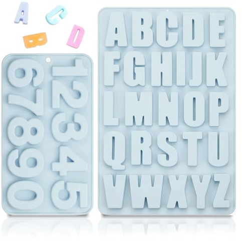 GOIEHIR Moules à Chiffres en Silicone, Grandes Moule en 3D Chiffres A-Z et 0-9, Moule à Gâteau en Silicone, Moule de Moulage Lettres en Silicone pour Gâteau au Chocolat DIY, Anniversaire (Bleu)