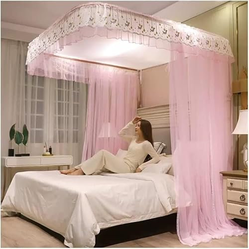 SGFBDZLK Betthimmel-Moskitonetz, Bettvorhang für Einzel- und Doppelbetten mit U-förmiger Halterung (Farbe: Weiß, Größe: 180 x 220 cm) (Farbe: Rosa, Größe: 180 x 220 cm)