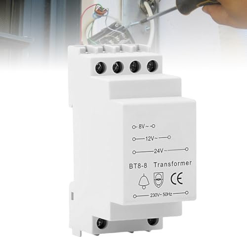 Klingeltrafo 8V 12V 24V für Türklingel, Klingeltransformator für 8VA Türklingel Gong, Klingel Trafo geeignet für genormte Hutschiene, Weiß