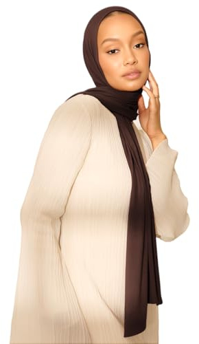 Hijab Scarf for Women Soft Muslim Hijabs Head Wrap Scarves Fashion Long Hair Shawls Stretchy Muslin Headscarf Brown