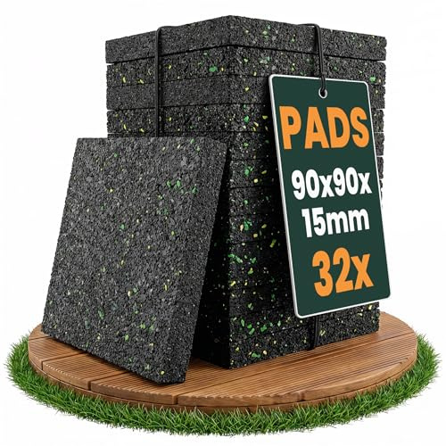 FUX Terrassenpads 32 Stück - 90x90x15mm - Gummigranulat Unterlage | Langlebige Gummipads für Terrasse, Balkon oder Garten, Recyceltes Gummigranulat sorgt für optimale Druckverteilung