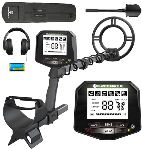 GreenRex Metalldetektor Profi für Erwachsene & Kinder - 10-Zoll IP68 Wasserdichte Spule, Hochgenaue Gold und Silbererkennung, LCD-Display,Fortschrittlicher DSP-Chip,für Unterwasser und Strand, Schwarz