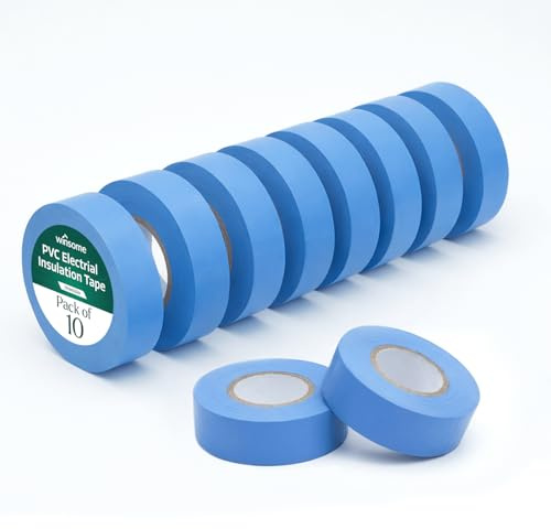 WINSOME Electrical Tape Pack of 10 | 20m X 19mm Waterproof Insulation Tape for Electric Wires & Cables | Strong & Sticky Electrician’s Tape for Preventing Short Circuits (Blue, Pack of 10)
