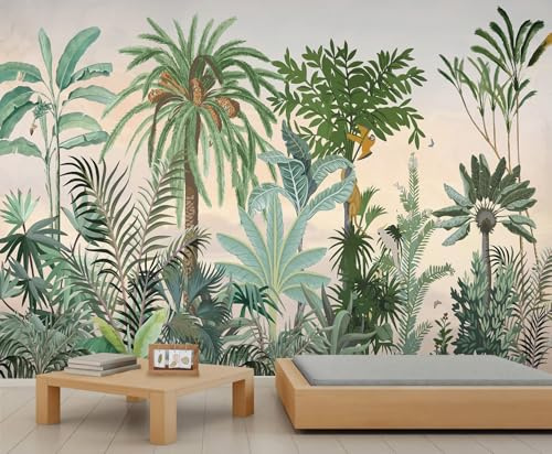 Palm Tree Tropical Wallpaper Green Rainforest Plant Wall Murals for Living Room Vines Nature Wallpaper for Girls Bedroom Bird Office Wall Paper Living Room Mural 350X256cm