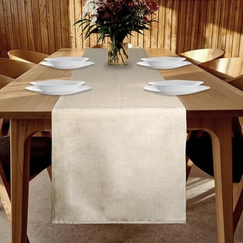 YUNSHANGHE Tischläufer Wasserdichter 40 x 240 cm Tischläufer Frühling Modern Leinenoptik Abwaschbar Tischband Perfekt für Esszimmer Party Feiertag Dekoration (Beige)