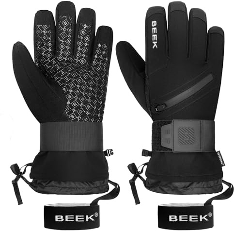BEEK Waterproof Ski Gloves, Touchscreen Snow Gloves, Anti-Slip Snowboard Glove, Wear-Resist Winter Glove with Zipper Pocket, Lightweight Cold Weather Glove for Men and Women