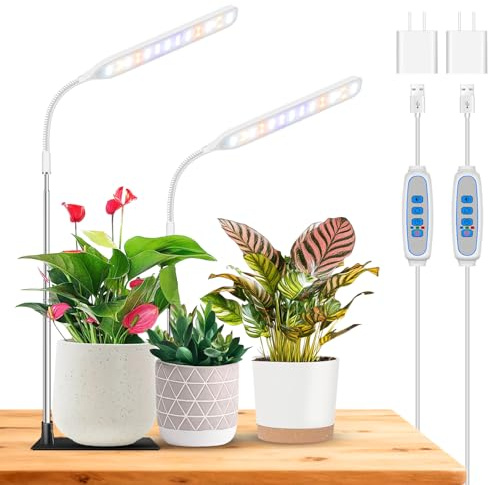 Wolezek Pflanzenlampe LED Vollspektrum, Pflanzenlicht Grow Light mit 52 LEDs, höhenverstellbar, abnehmbare Basis, 6/12/16H Timer, für kleine Zimmerpflanzen, Weiß, 2-Pack