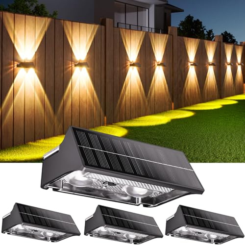 AIXPI Solar Fence Lights Outdoor Garden, 4 Pack RGB Solar Powered Wall Lights with 11 Modes, Up/Down Lighting & IP65 Waterproof for Courtyards, Patio, Deck, Pool, Gate, Yard and Path