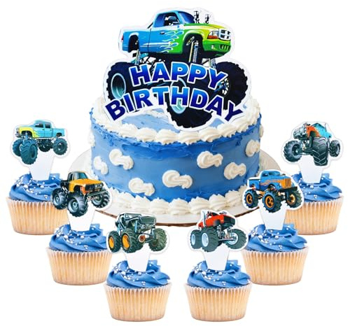 CXNXFD Monster Truck Cupcake topper-set, födelsedagstårta dekoration, 25 stycken