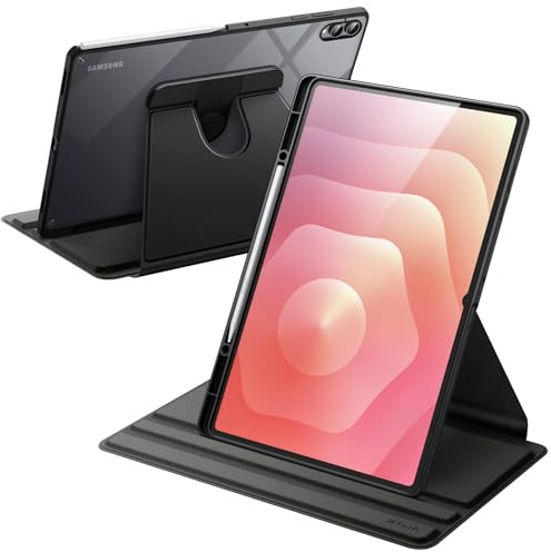 JETech Funda Giratoria para Samsung Galaxy Tab S11 Ultra, Negro | Soporte Giratorio 360°, Carcasa Trasera Transparente, Activación/Reposo Automático, con S Pen Soporte, Protección Completa