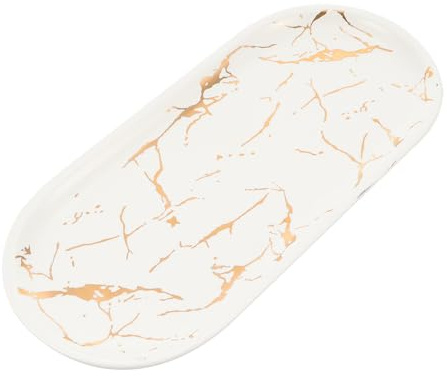 Toyvian Plateau de Service en Céramique Effet Marbre Blanc, Assiette à Sushi Multifonctionnelle, Facile à Nettoyer, pour Bijoux et Présentation Alimentaire