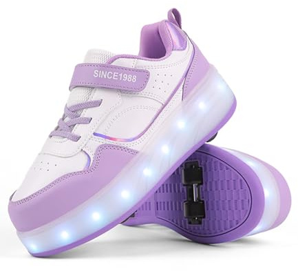 FANSU Schuhe mit Rollen für Jungen & Mädchen, Kinder LED Rollschuhe Schuhe mit 4 Rollen, Outdoor Girls Roller Shoes Turnschuhe 2-in-1 Roller Skate Shoes