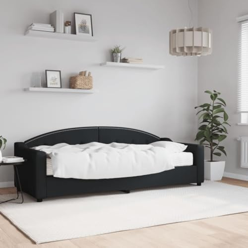 LoogCape Tagesbett mit Matratze, Schwarz 80x200 cm, Stoffbezug, Schlafsofa für Gästezimmer, Robustes Metallgestell, bequemes Polster, Wohnzimmer, Schlafzimmer