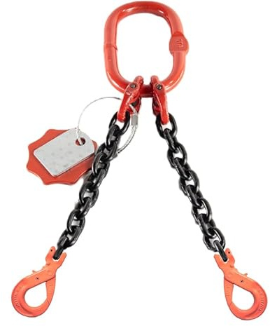 Alfa Logistik Élingue à Chaîne 2 Brins 8mm x 1,5m avec Crochets à Chape Autobloquant - Chaîne de Levage Galvanisée et Robuste Qualité 8 - Élingue de Levage pour Grues et Charges Lourdes