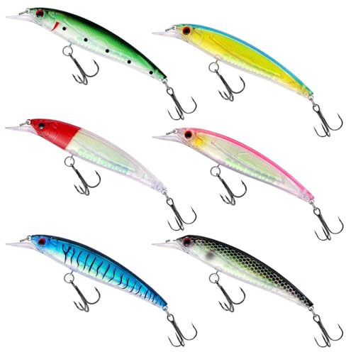 EUREKORA 6 Stück Wobbler Angelköder Set Barschköder Hecht Köder Angeln Kunstköder Blinker Wobbler mit Drillingshaken Swimbait für Süß und Salzwasser Barsch Köder Zander Köder Raubfisch