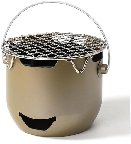 CAKEEYUM Bärbar kolgrill, liten minigrill med handtag för utomhusmatlagning, rostfritt stål bord kolspis för camping, picknick, 1-2 personer, olivgrön trädgårdsskötsel