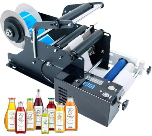 JINTVO Halvautomatisk Högeffektiv Etiketteringsmaskin, 36 W Motor För Etikettdispenser, Manövrering Med Ett Klick, 20–40 St/min För Runda Plast-, Metall- Och Glasflaskor