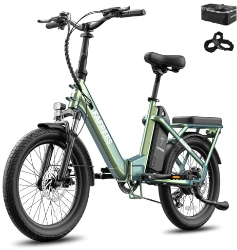 Fafrees F20 Flex Klapprad Pedelec, Tiefeinsteiger E-Bike mit 250W Motor, 36V Lithium Akku, Doppelfederung, 7-Gang, StVZO konform für Stadt Pendeln (Grün, Amperestunden, 20)