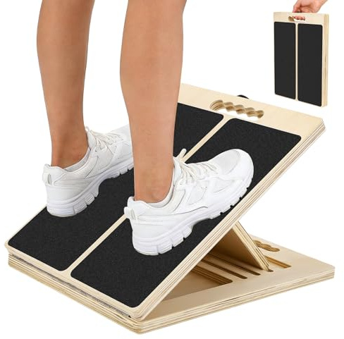 Reomdara Tabla Inclinada de Madera, Tabla Inclinada Ajustable con 5 Ángulos, Plano Inclinado para Estiramiento de Pantorrillas, Equipo de Fitness Portátil para Ejercicios, Sentadillas y Yoga