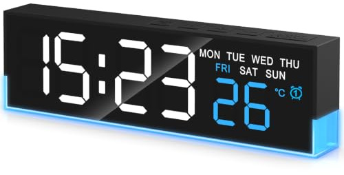 GeeRic LED Wecker Digital, Wecker Großen Zahlen mit Temperaturanzeige und Kalender,Snooze,Automatischer Dimmer,tragbarer Spiegelalarm,12/24HR, Digital Uhr Netzbetrieben/USB