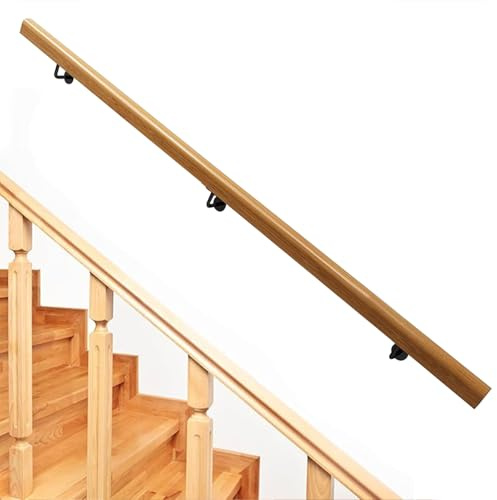 Ringhiera per Scale Interne da 30 cm a 4,5 m, corrimano in Legno massello per gradini Interni ed Esterni, balaustra per Portico, Asta di Supporto a Parete per Scale, gradini, Decorazione MOD