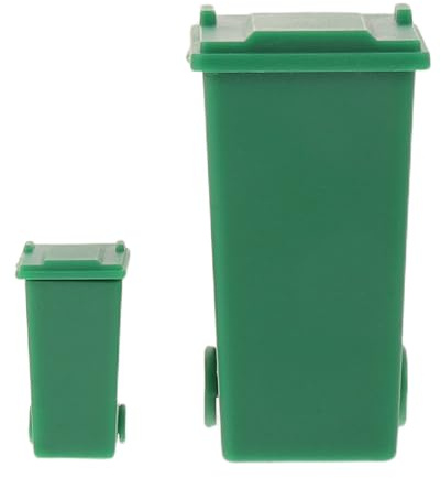 TOYANDONA 2 st miniatyrpapperskorg med öppningsbart lock, 1:75/1:150 dockhusmodell med minipapperskorg, utomhusscenrekvisita för gör-det-själv-pyssel, sandbord och landskap, grön