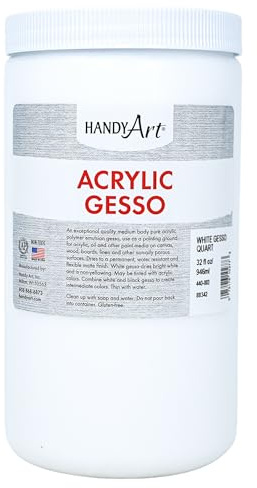 Handy Art Acrylic Gesso, 32 oz, White, Primer for Canvas, Wood, & Artist Painting Surfaces, Enhances Acrylic Paint Adhesion, Low Viscosity, Thick Coverage, Certified Safe & AP Non-Toxic, Made in USA