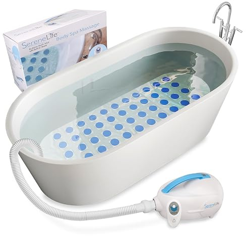 SereneLife Bubble Bath Mat, Bathtub Mat with Air Massage and Remote Control, Waterproof, Non-Slip, Adjustable Bubble Intensity, Aroma Diffuser, 47x14.2 Inch Full Body Spa Massager