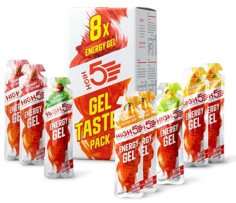 HIGH5 Energy Gel Pack - Running Gel for Quick Energy Release - Natural Fruit Juice & Caffeine-Free - On-the-Go Sports Nutrition for Runners, Cyclists & Endurance Training (Assorted Flavours, 8 x 40g)