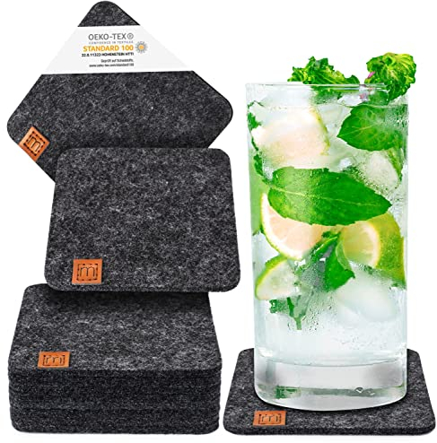 Miqio® Design Filzuntersetzer rund oder eckig für Gläser | Nachhaltige Oekotex Glasuntersetzer aus Filz | 10 Untersetzer für Getränke, Kerzen, Tassen, Bar, Glas | Tisch Deko