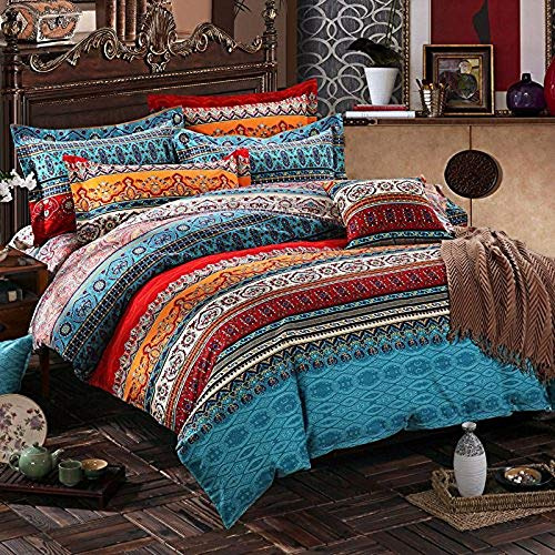 Lanqinglv Bohemian Bettwäsche 135x200 Boho Mandala Böhmisch Blau Blumen | ÖKO-TEX Zertifiziert,Mikrofaser Vintage Bettwäsche für Allergiker,Bettbezug mit Reißverschluss 1 Kissenbezug 80x80 cm