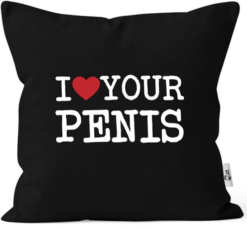 MoonWorks® Kissen-Bezug I Love My Penis/Pimmel Boobs I Love Your Boobs/Penis lustiger Spruch Ironie Deko-Kissen Schwarz Unisize