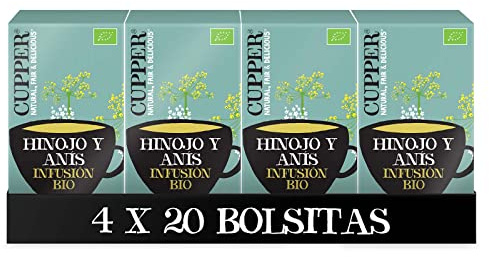 Cupper - Pack de 4 Cajas de 20 Bolsitas de Infusiones Ecológicas Restful - Apto para Consumo Vegano - Propiedades Refrescantes y Digestivas - Contiene Hinojo, Anís y Alcaravea