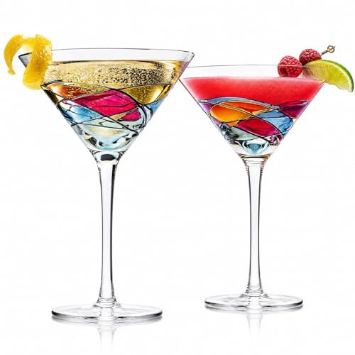 Artisanal Hand Painted Martini, Champagne & Cocktail Glasses - Gift for Wife, Mom, Friends, Weddings, Christmas, Birthday, Holiday Renaissance Romantic Stain-glassed Windows Gifts, 2 Set - Martinis