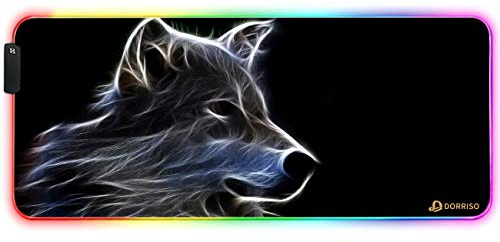 DORRISO RGB Large Gaming Mousepad 900x400x4 mm XXL 12 Glowing Modes RGB LED Extended Mouse Mats Anti-Slip Rubber Base Keyboard Mouse Pads for Computer Laptop PC Desk Gaming Mousepad Wolf