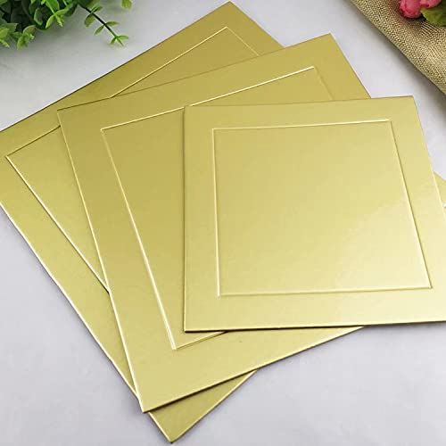 BrightDaily Juego de 10 soportes para tartas de cartón dorado | Bandeja cuadrada de cartón desechable | Caja para tartas | Accesorios para hornear cartón dorado Base para tartas Plato para tartas, 16