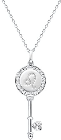 Presentski Collier Clé Collier Signe Astrologique Femme Argent 925, Collier Pendentif Zodiaque Lion Bijoux Constellations Cadeau pour Femmes Filles